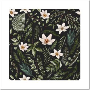 Floral Meadow seamless Pattern Black Posters and Art